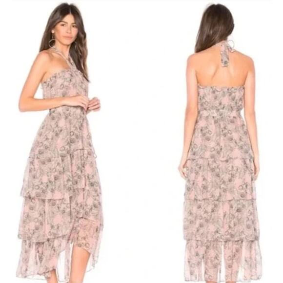 MISA Los Angeles Floral Print Valeria Halter Neck Midi Dress Pink Size Medium - Picture 12 of 12